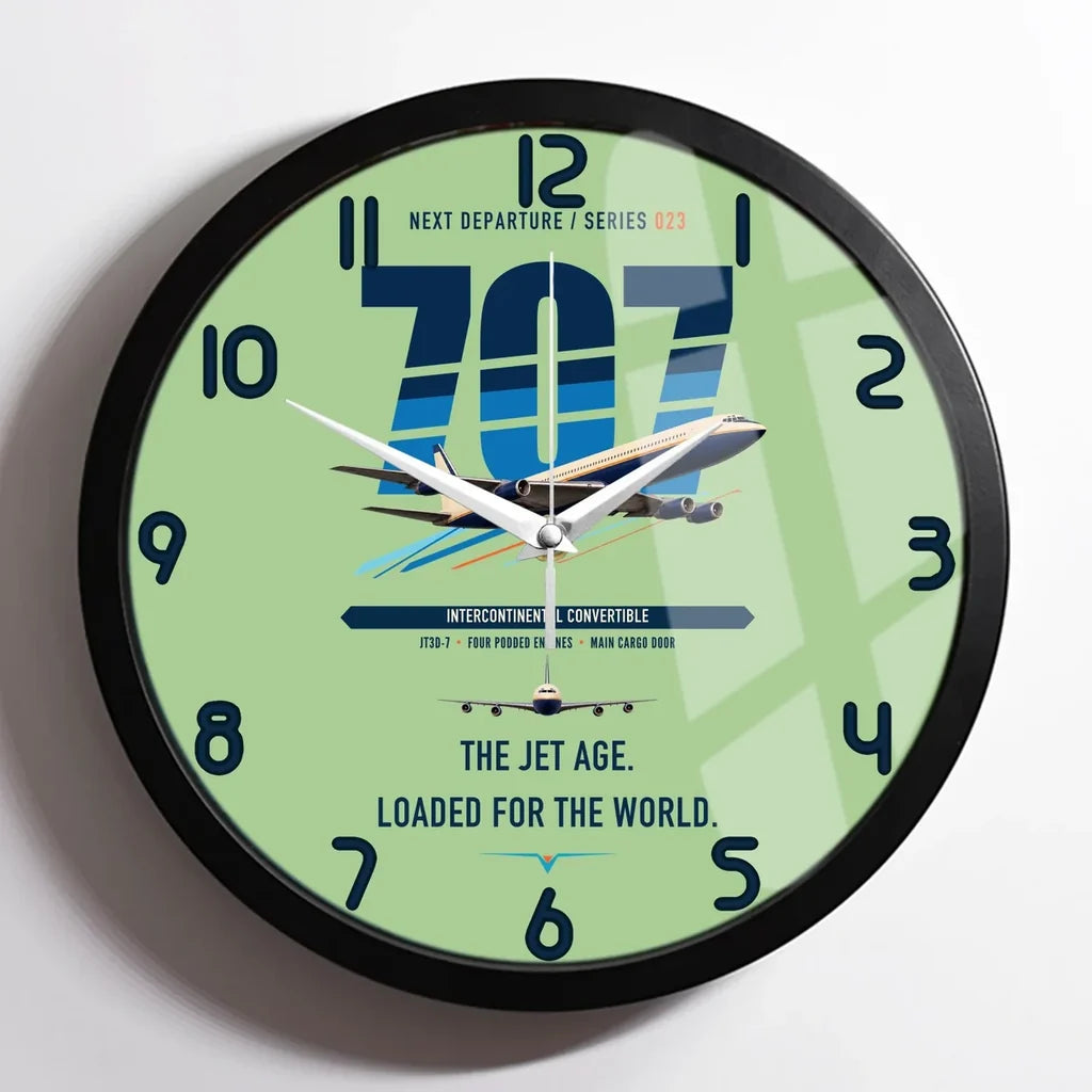 Boeing 707-320C design on light green framed wall clock