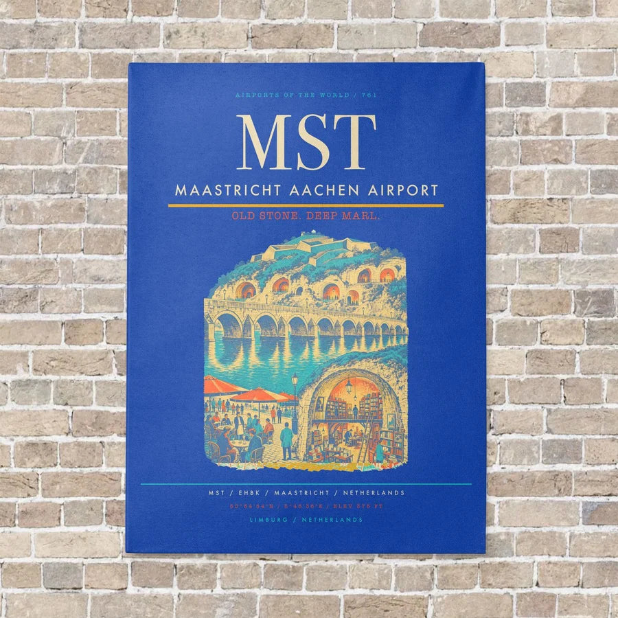 Maastricht Aachen Airport MST vertical canvas print - no frame - blue background