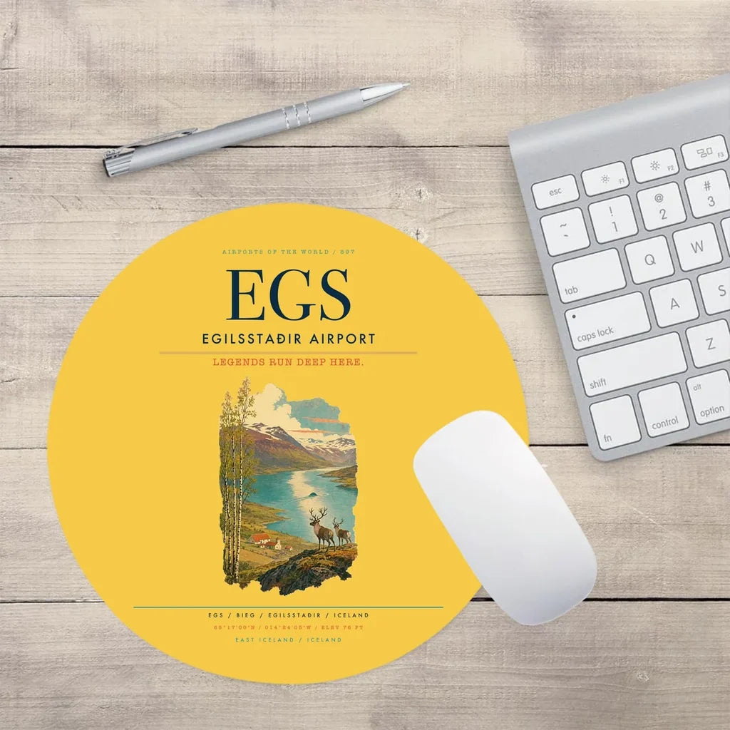 Egilsstaðir Airport (EGS) design on yellow round mouse pad