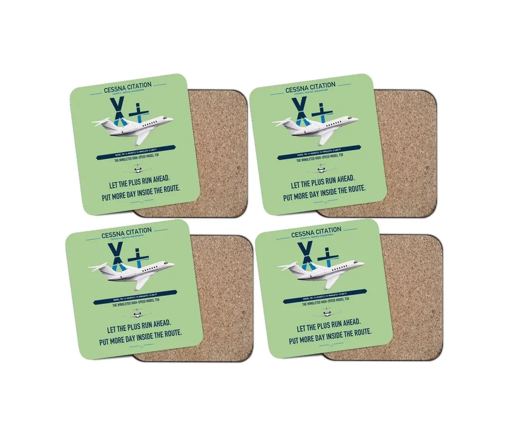 Cessna Citation X+ design on light green 4 pieces set coaster