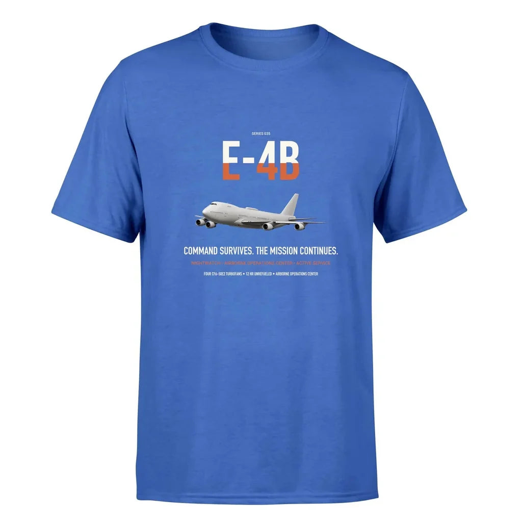 E-4B Nightwatch design on blue double-side t-shirt, single-side print