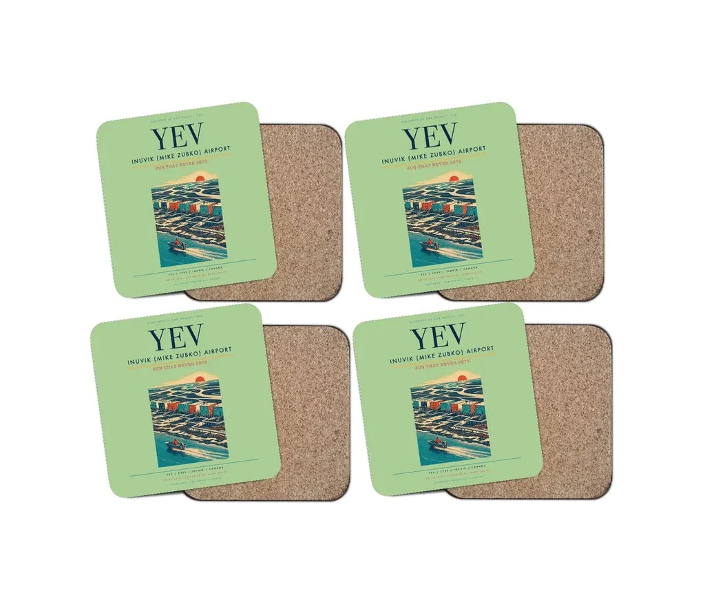 Inuvik (Mike Zubko) Airport (YEV) design on light green 4 pieces set coaster