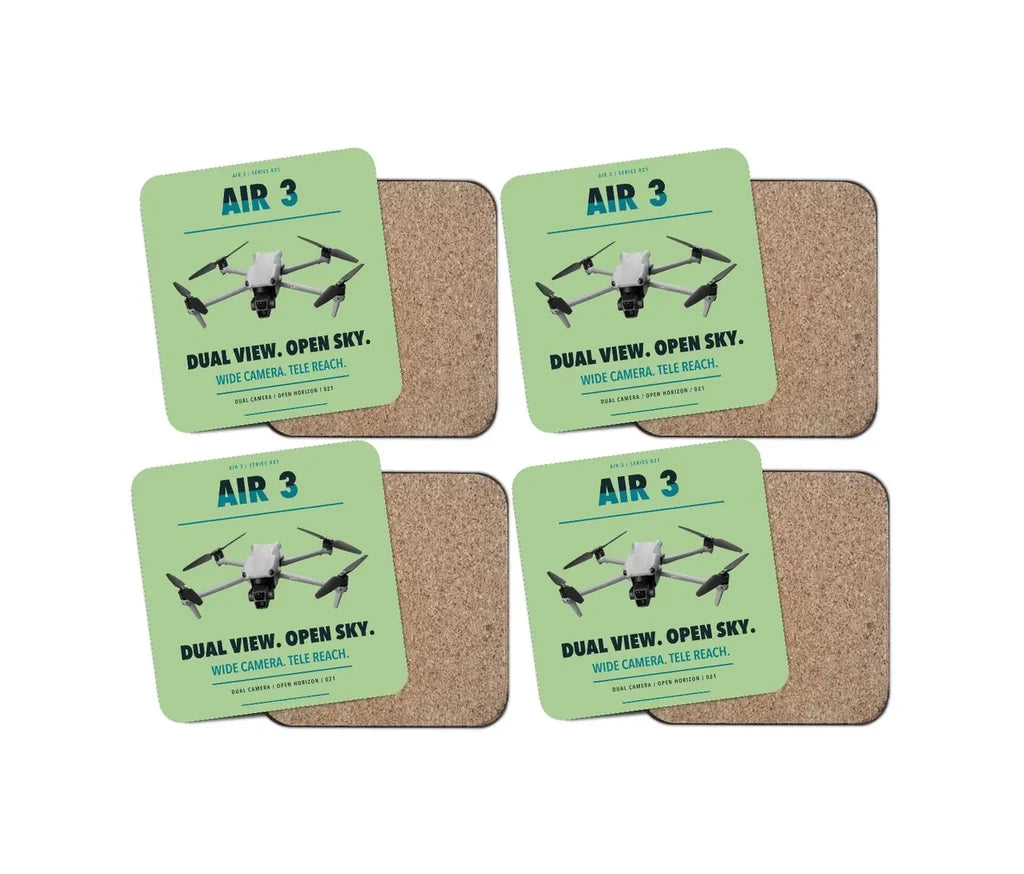 DJI Air 3 design on light green 4 pieces set coaster