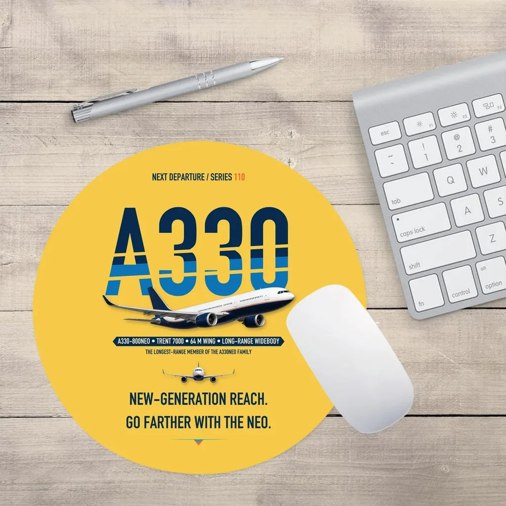 Airbus A330-800neo design on yellow round mouse pad