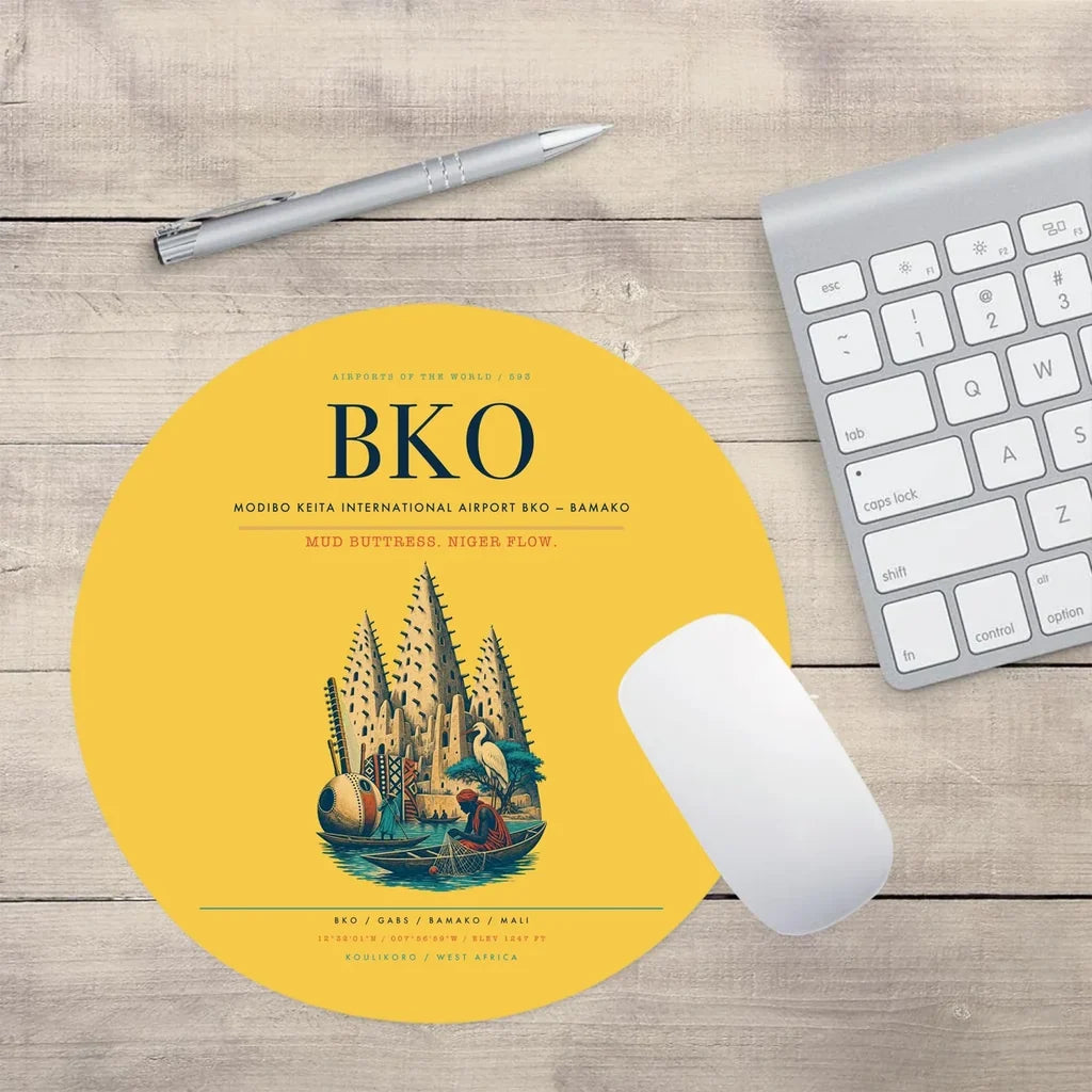 Modibo Keita International Airport (BKO) design on yellow round mouse pad