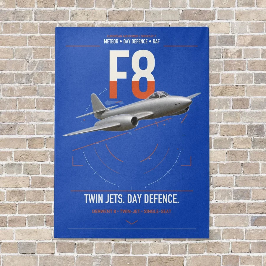 Gloster Meteor F8 vertical canvas print - no frame - blue background