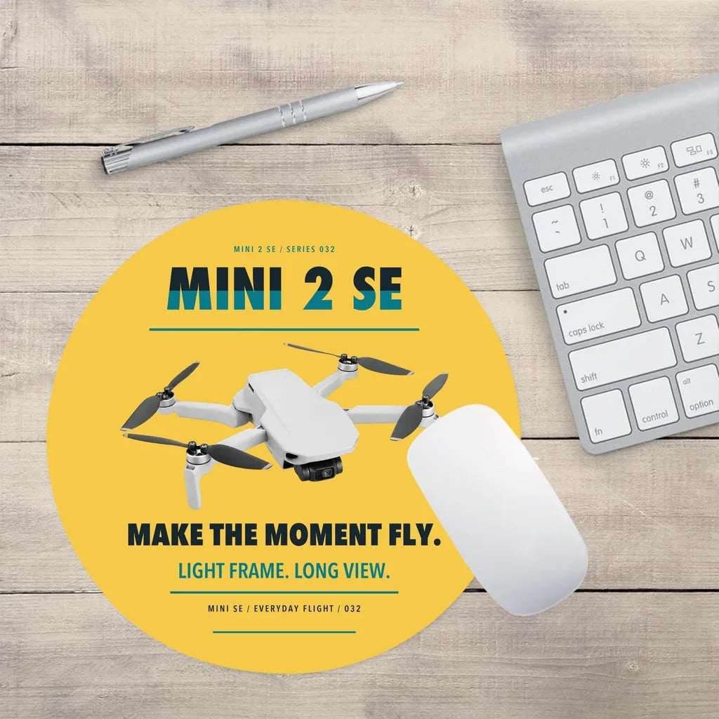 DJI Mini 2 SE design on yellow round mouse pad