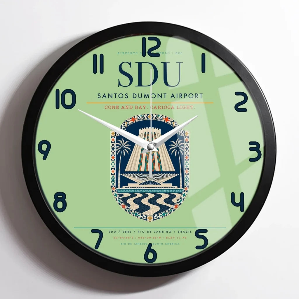 Santos Dumont Airport (SDU) design on light green framed wall clock