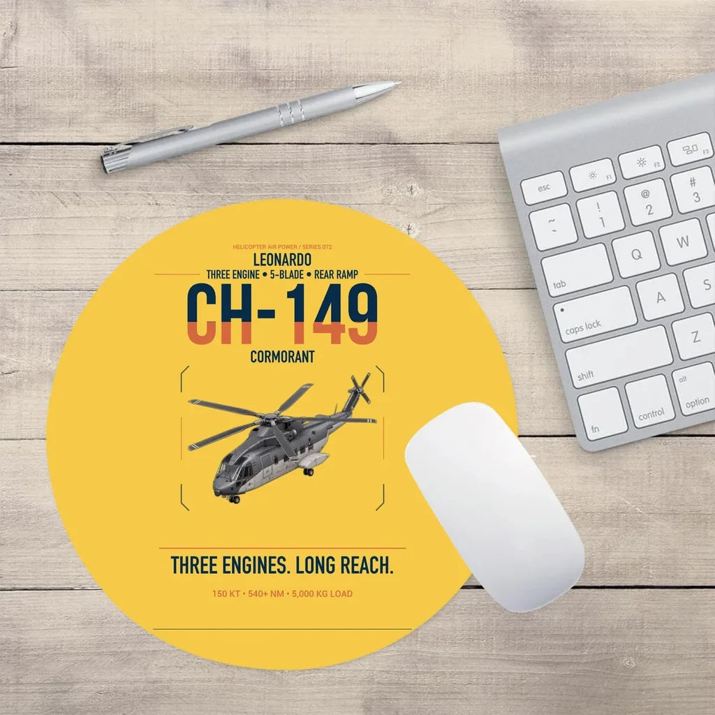 Leonardo CH-149 Cormorant design on yellow round mouse pad
