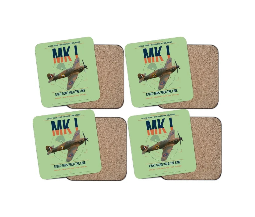 Hawker Hurricane Mk I design on light green 4 pieces set coaster