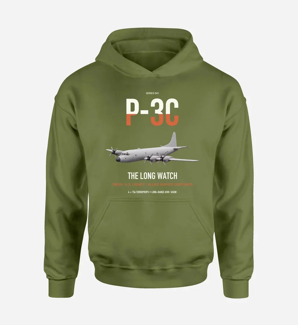 P-3C Orion design on green army double-side hoodie, single-side print