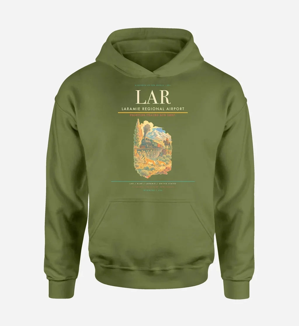 Laramie Regional Airport (LAR) design on green army hoodie single-side print