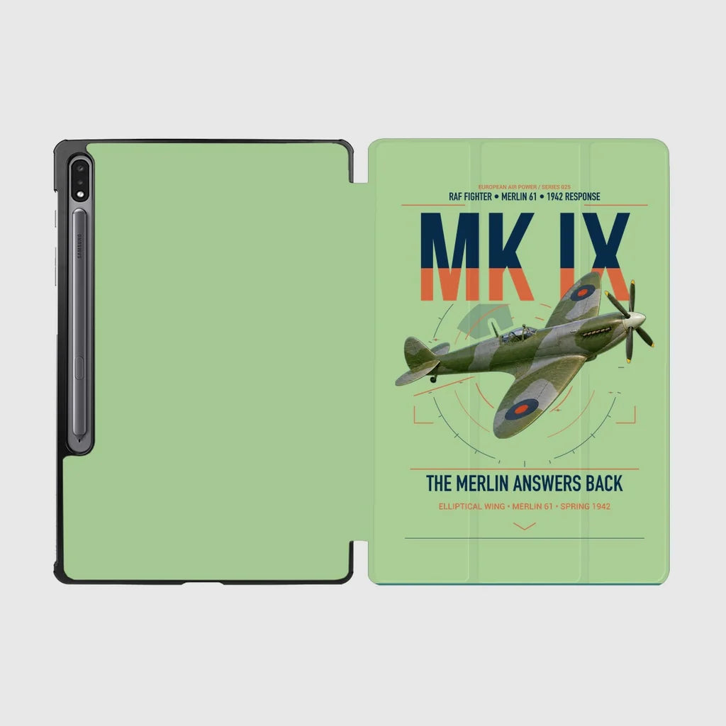 Supermarine Spitfire Mk IX design on light green samsung tablet tablet case
