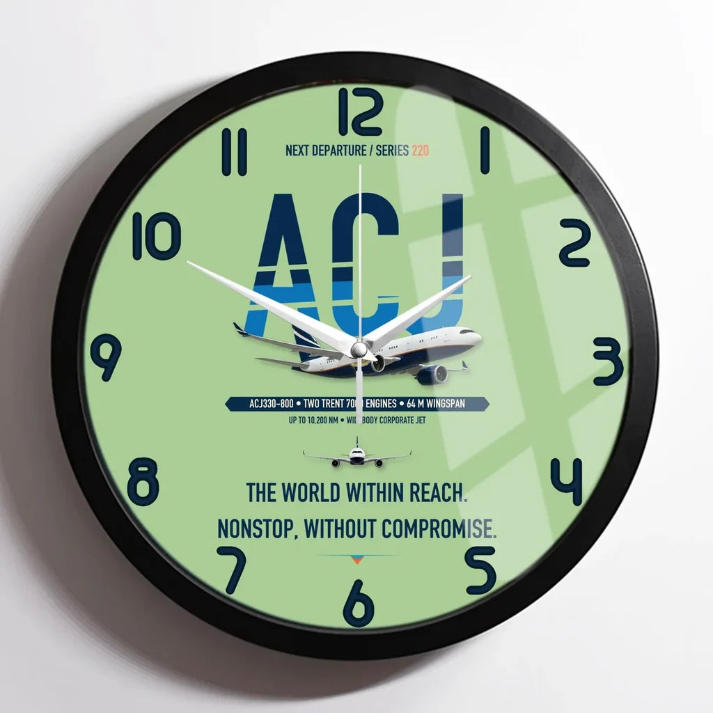 Airbus ACJ330neo / exact ACJ330-800 design on light green framed wall clock