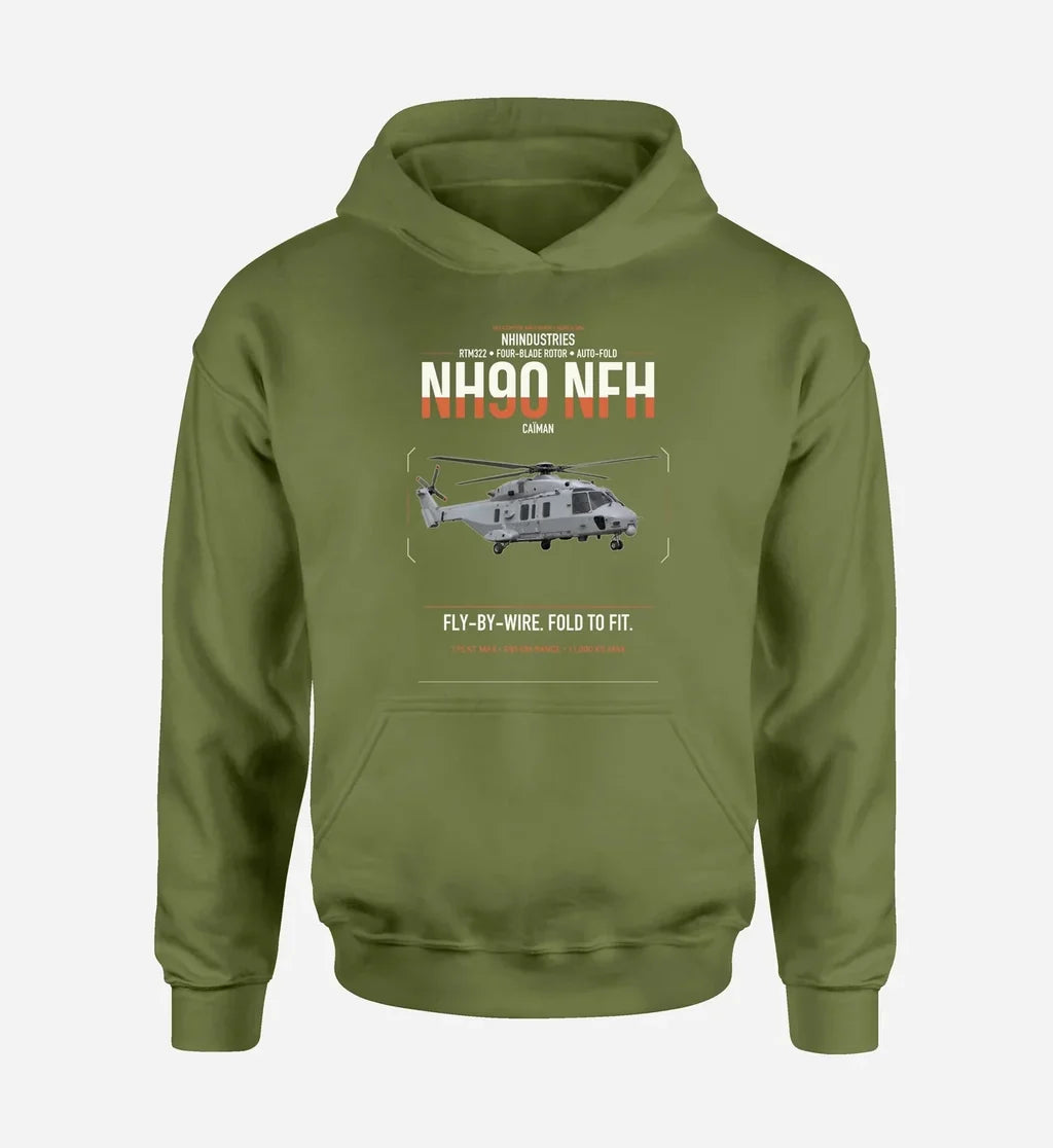 NHIndustries NH90 NFH Caïman design on green army double-side hoodie, single-side print