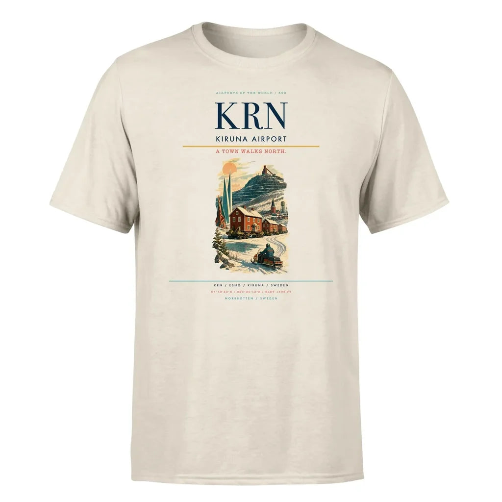 Kiruna Airport (KRN) T-Shirt single-side front print in Beige | kiruna-airport-krn-double-side-t-shirt