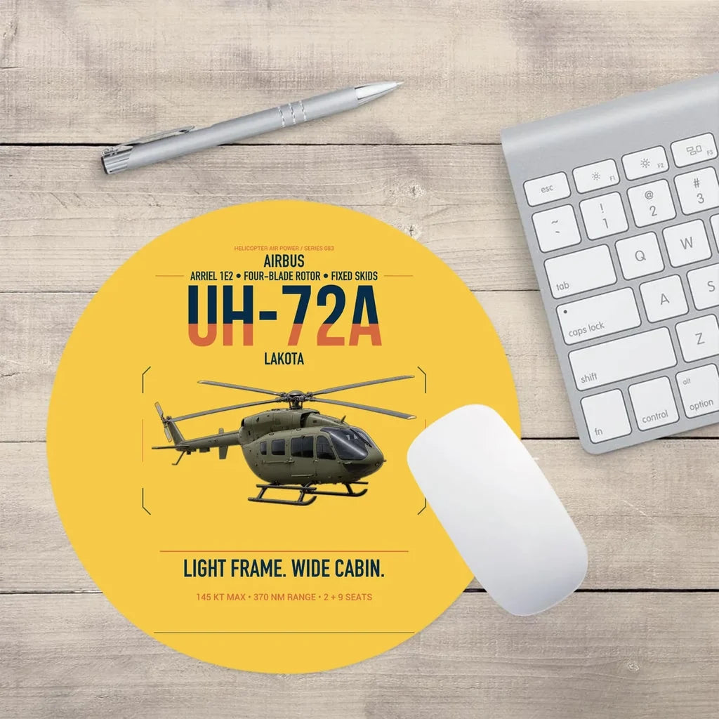 Airbus UH-72A Lakota design on yellow round mouse pad