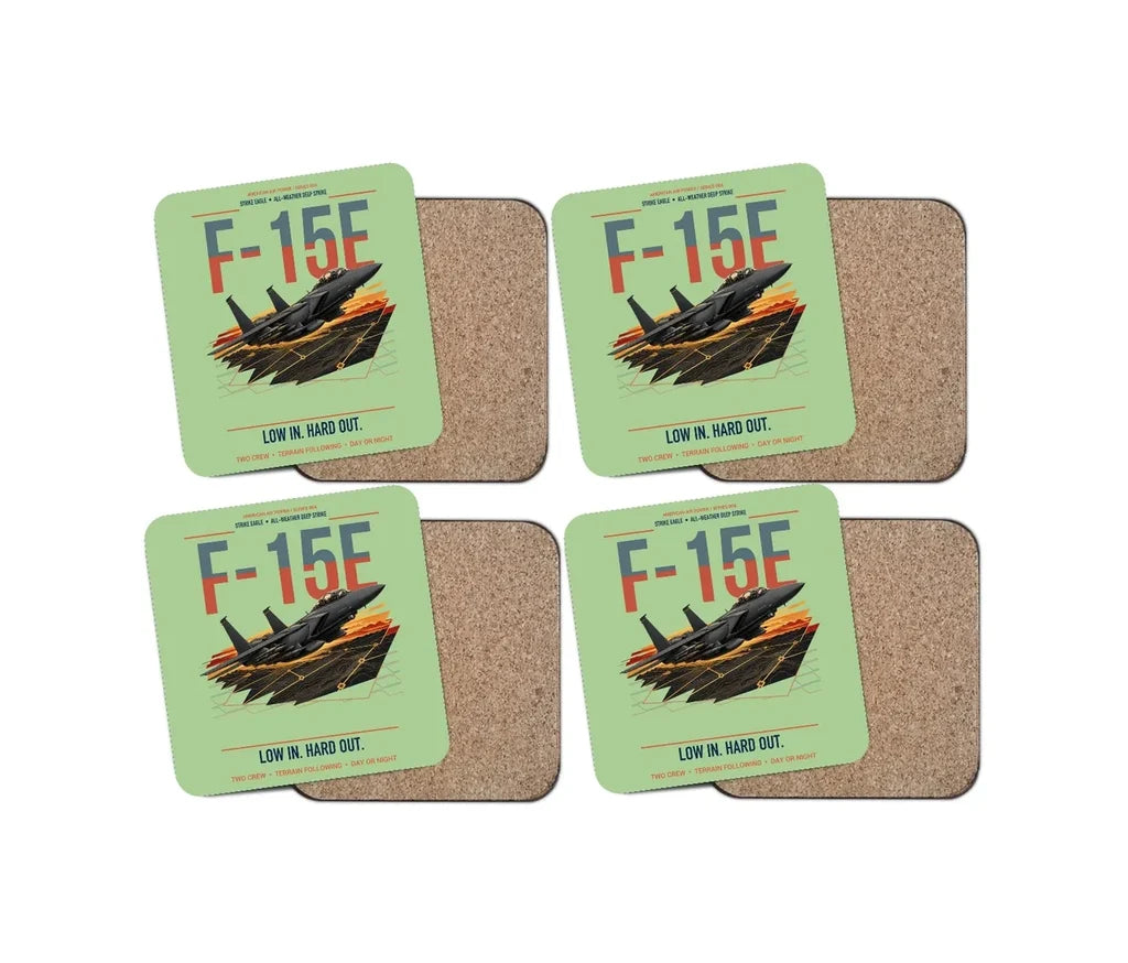 F-15E Strike Eagle design on light green 4 pieces set coaster