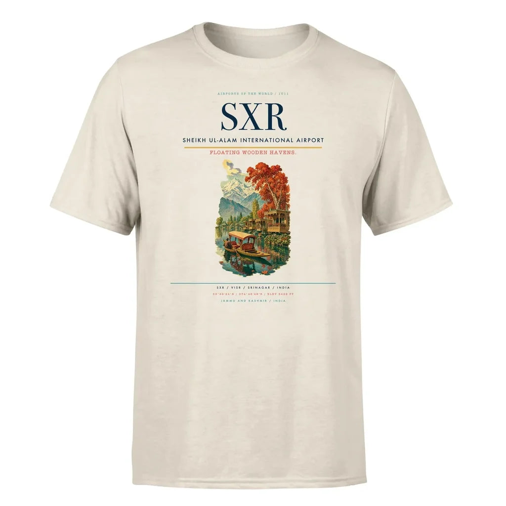 Sheikh ul-Alam International Airport (SXR) T-Shirt single-side front print in Beige | sheikh-ul-alam-international-airport-sxr-double-side-t-shirt