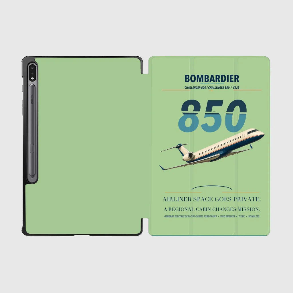 Bombardier Challenger 850 design on light green samsung tablet tablet case