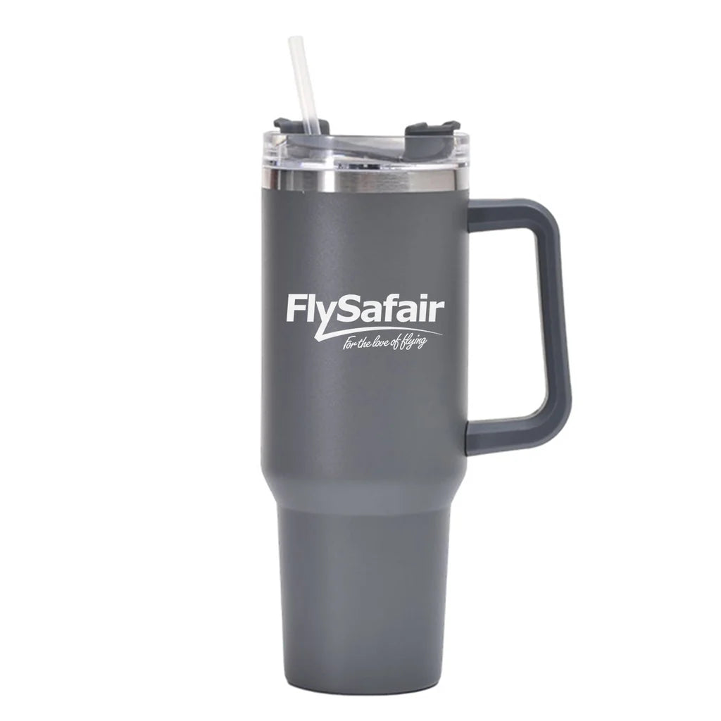 FlySafair 40oz Stainless Steel Car Mug With Holder in gray
