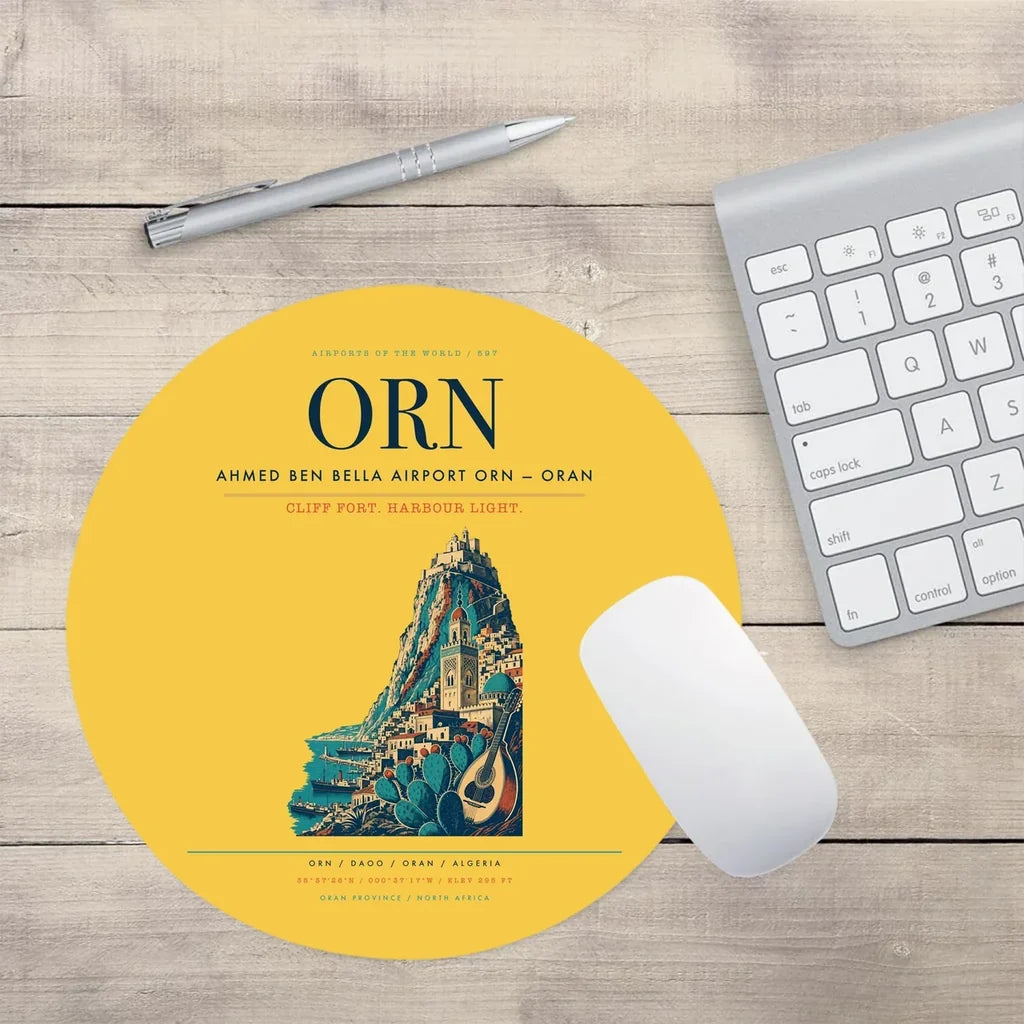 Ahmed Ben Bella Airport (ORN) design on yellow round mouse pad