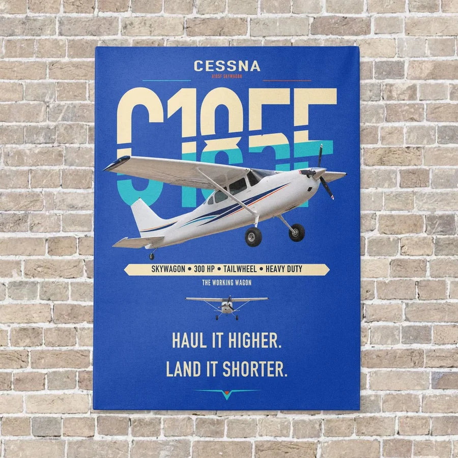 Cessna A185F Skywagon vertical canvas print - no frame - blue background