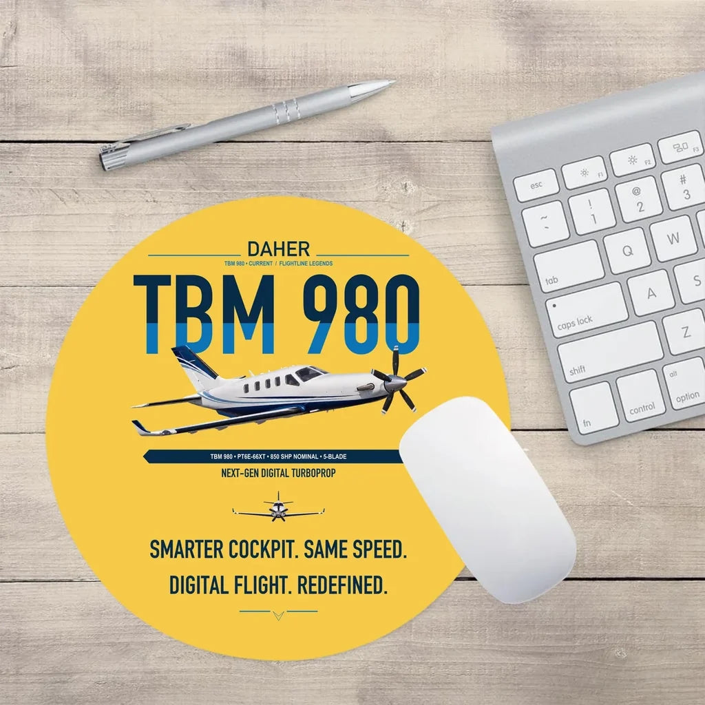 Daher TBM 980 design on yellow round mouse pad