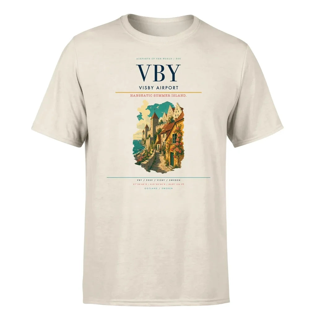 Visby Airport (VBY) T-Shirt single-side front print in Beige | visby-airport-vby-double-side-t-shirt