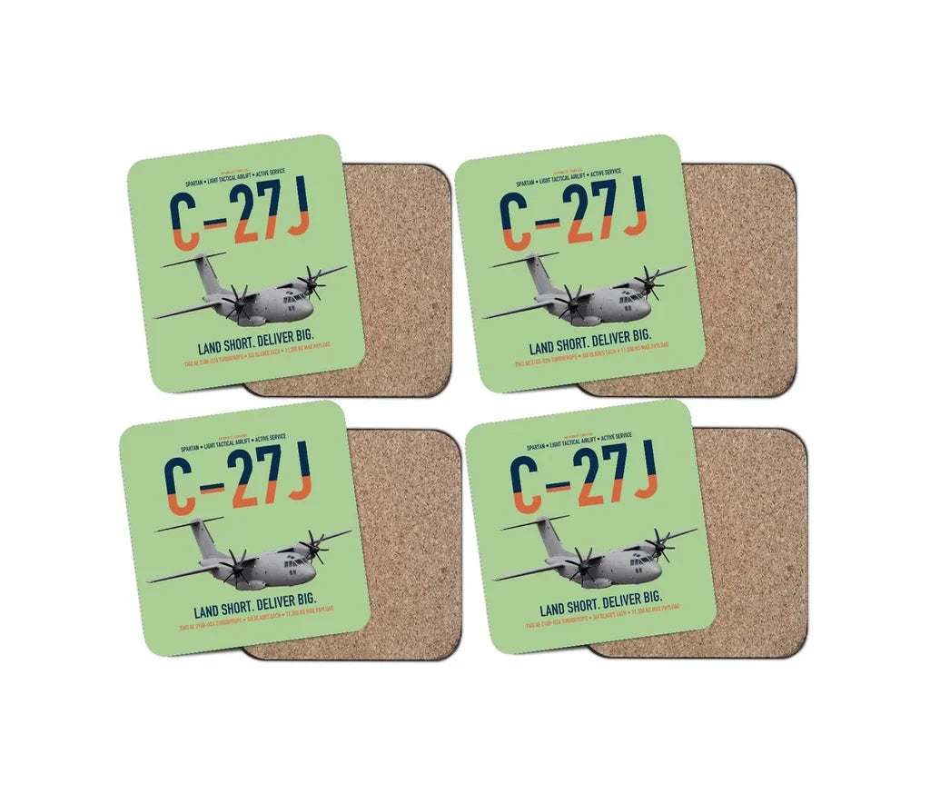 C-27J Spartan design on light green 4 pieces set coaster