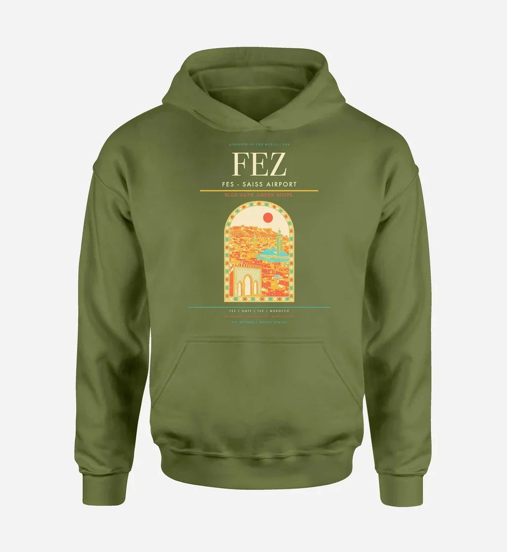 Fes (FEZ) design on green army hoodie single-side print