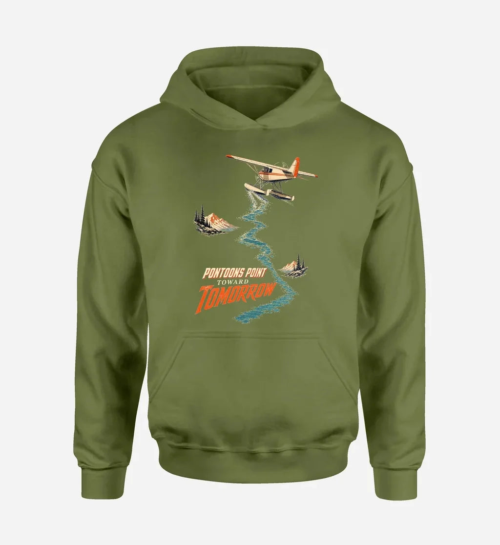 SIGNAL 586 - Pontoons Point Toward Tomorrow design on green army hoodie single side