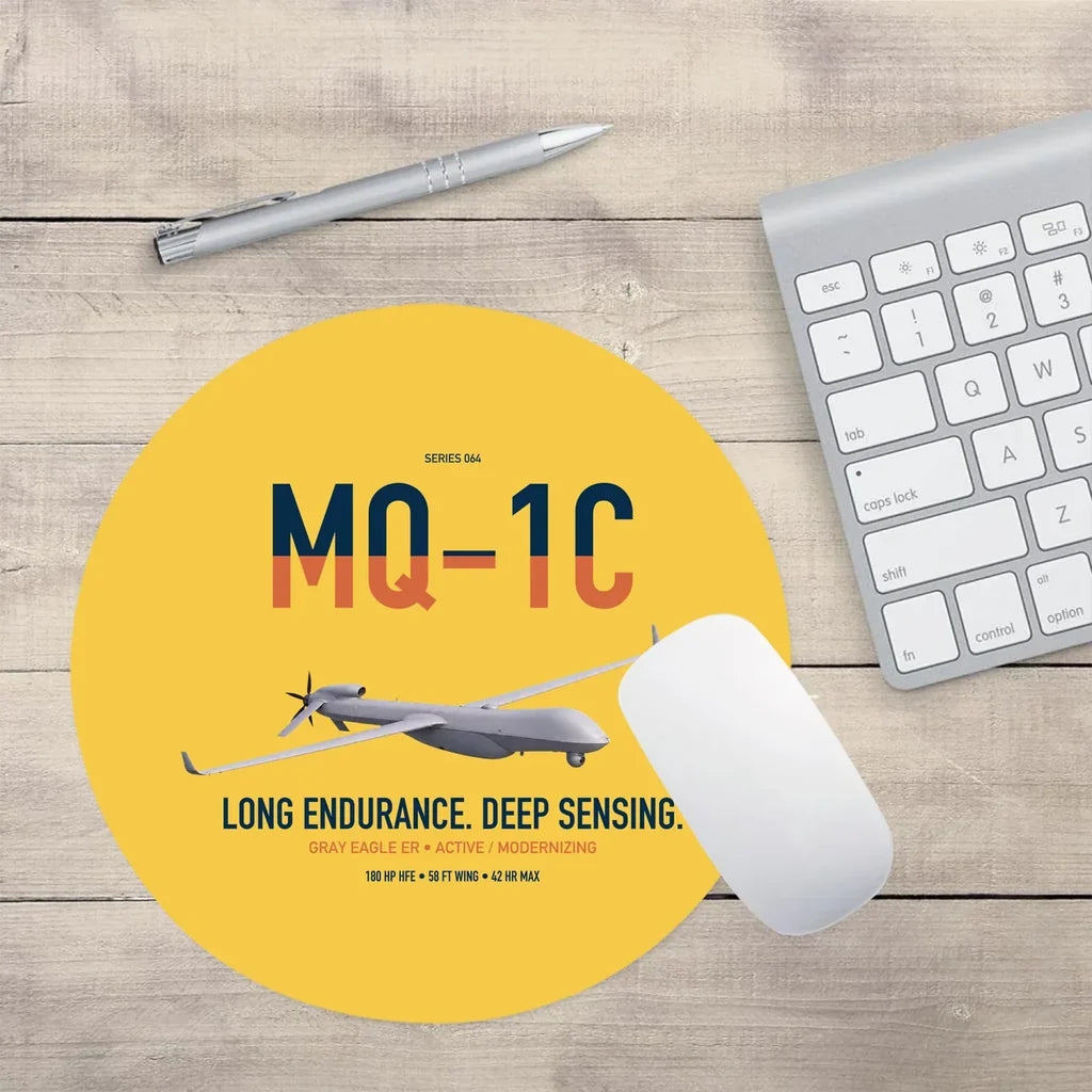 MQ-1C Gray Eagle ER design on yellow round mouse pad