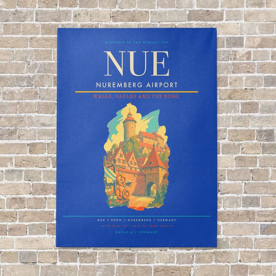 Nuremberg Airport NUE vertical canvas print - no frame - blue background