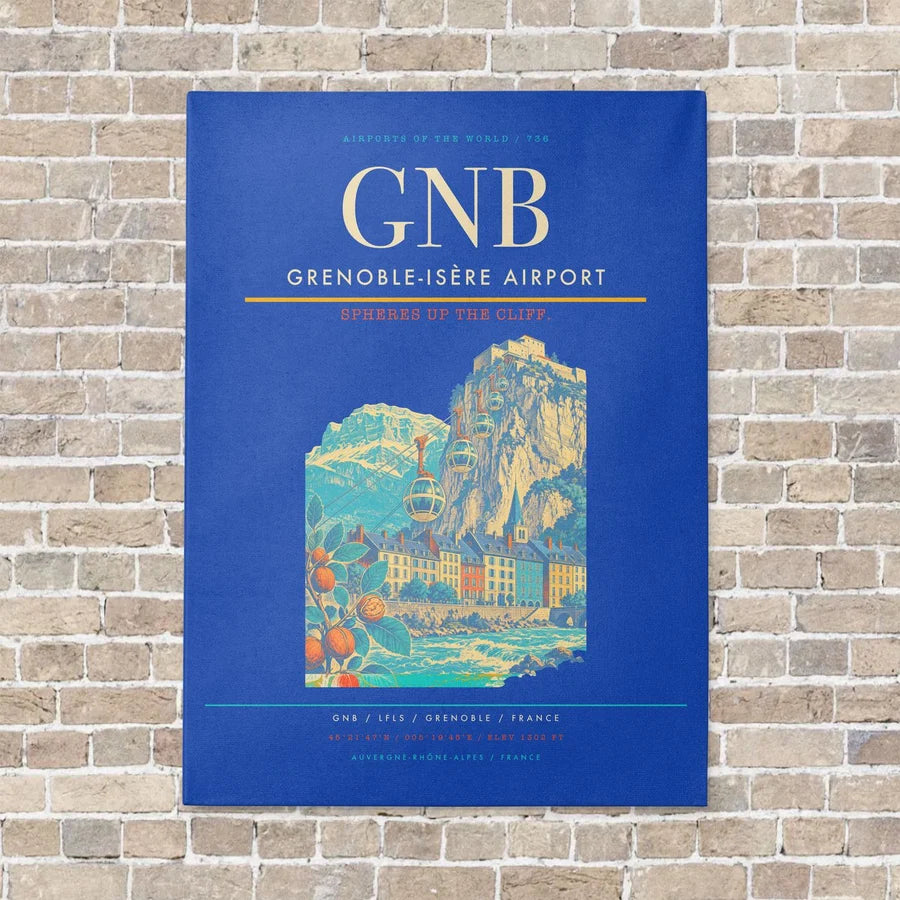 Grenoble-Isère Airport GNB vertical canvas print - no frame - blue background