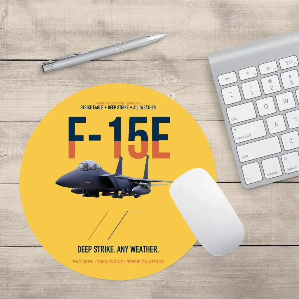 F-15E Strike Eagle Deep Strike Any Weather design on yellow round mouse pad