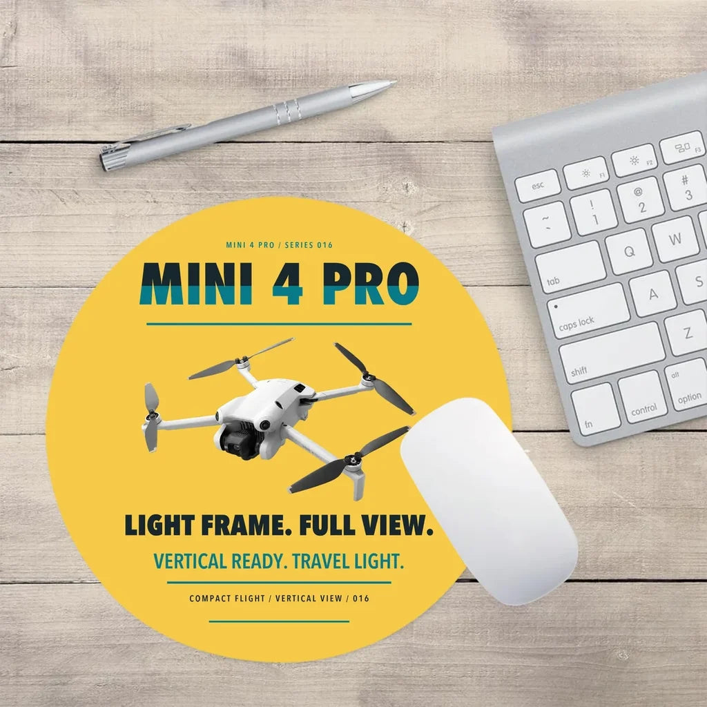 DJI Mini 4 Pro design on yellow round mouse pad