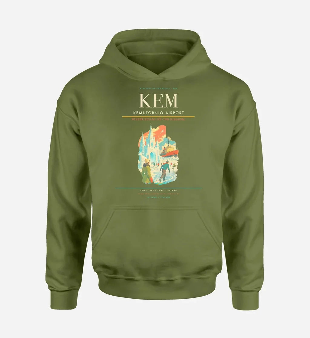 Kemi-Tornio Airport (KEM) design on green army hoodie single-side print