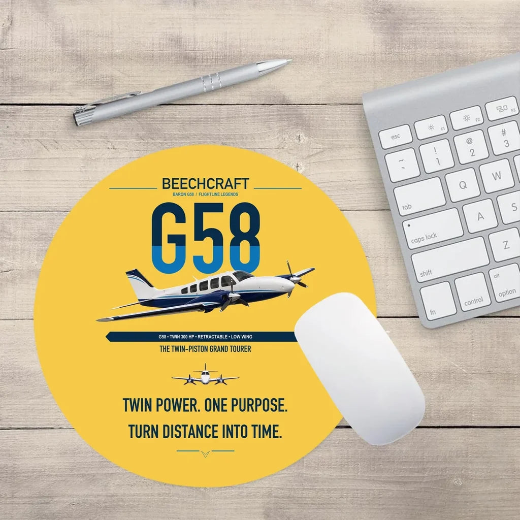 Beechcraft Baron G58 design on yellow round mouse pad
