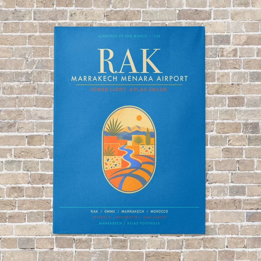 Marrakech Menara Airport RAK - Canvas Framed - Turquoise