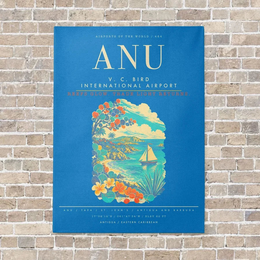 V. C. Bird International Airport ANU - Canvas Framed - Turquoise