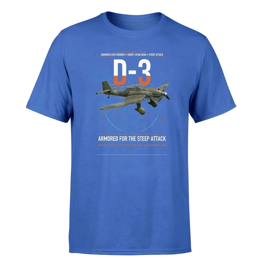 Junkers Ju 87D-3 design on blue t-shirt, single-side print