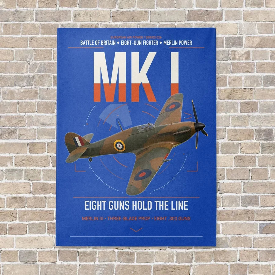 Hawker Hurricane Mk I vertical canvas print - no frame - blue background
