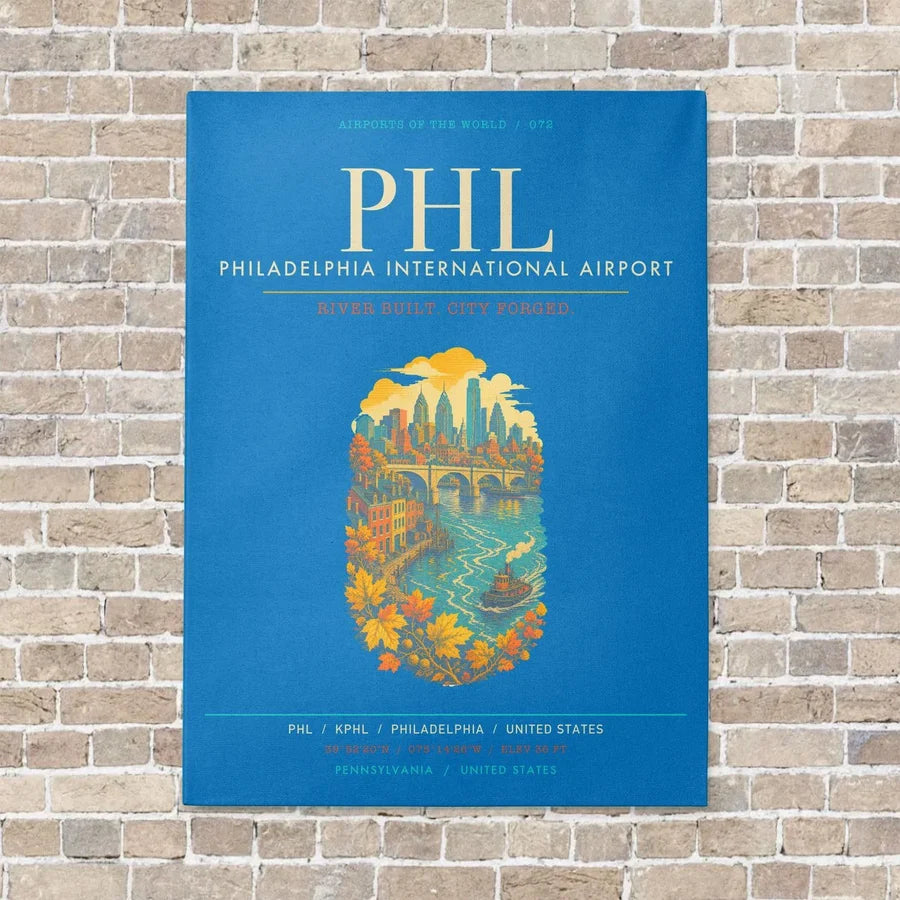 Philadelphia International Airport PHL - Canvas Framed - Turquoise