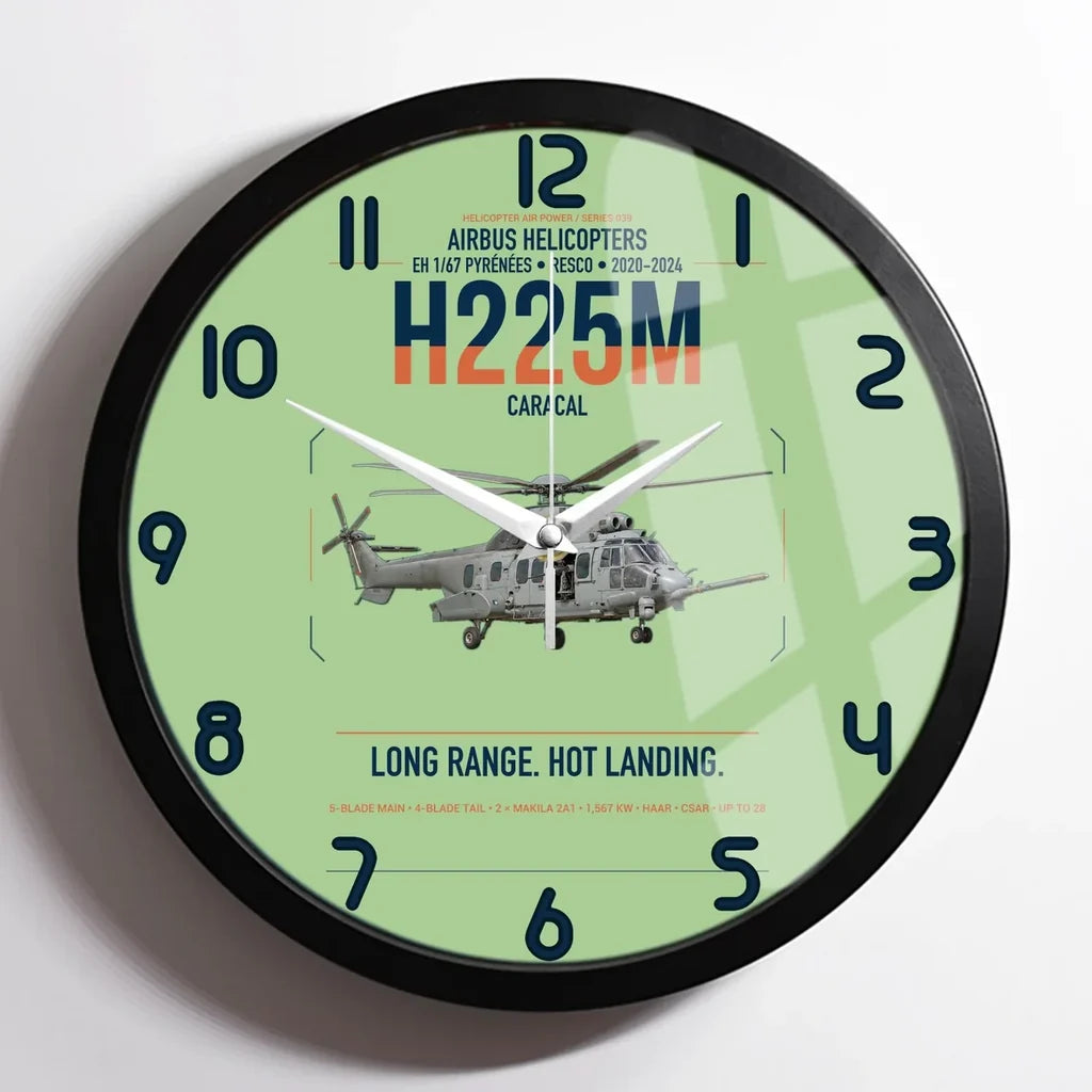 Airbus Helicopters H225M Caracal design on light green framed wall clock