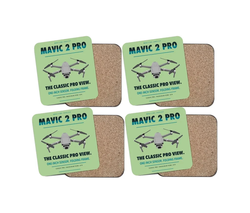 DJI Mavic 2 Pro design on light green 4 pieces set coaster