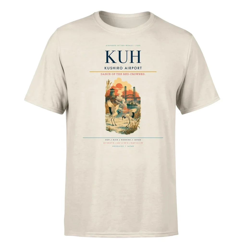 Kushiro Airport (KUH) T-Shirt single-side front print in Beige | kushiro-airport-kuh-double-side-t-shirt