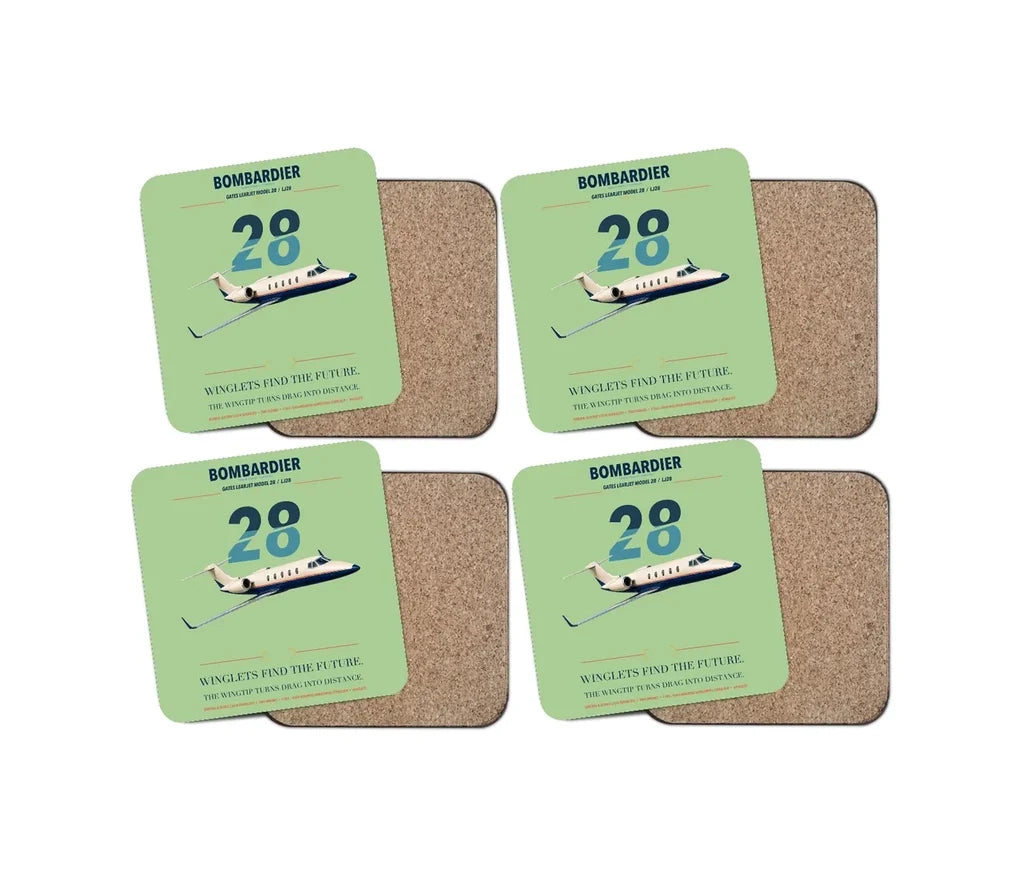 Bombardier Learjet 28 design on light green 4 pieces set coaster