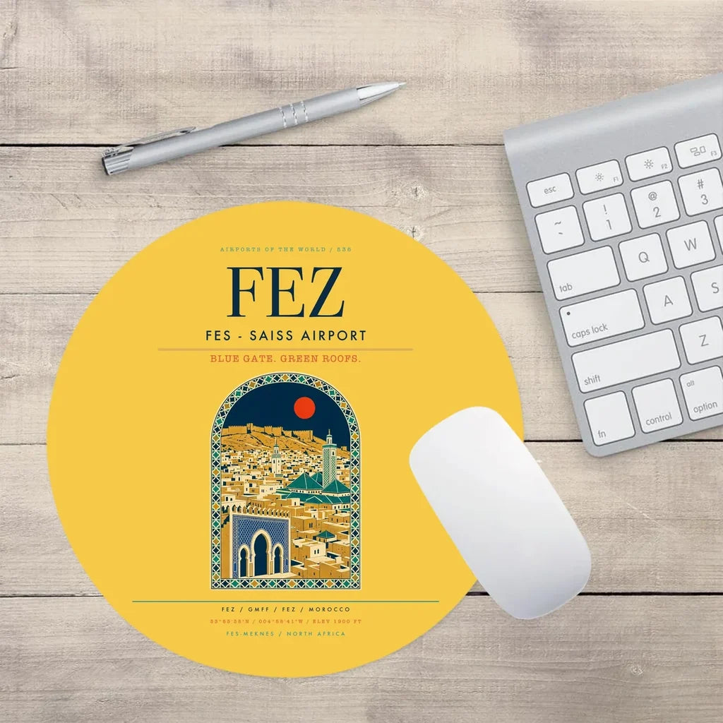 Fes (FEZ) design on yellow round mouse pad