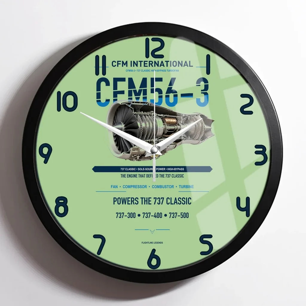 CFM56-3 design on light green framed wall clock